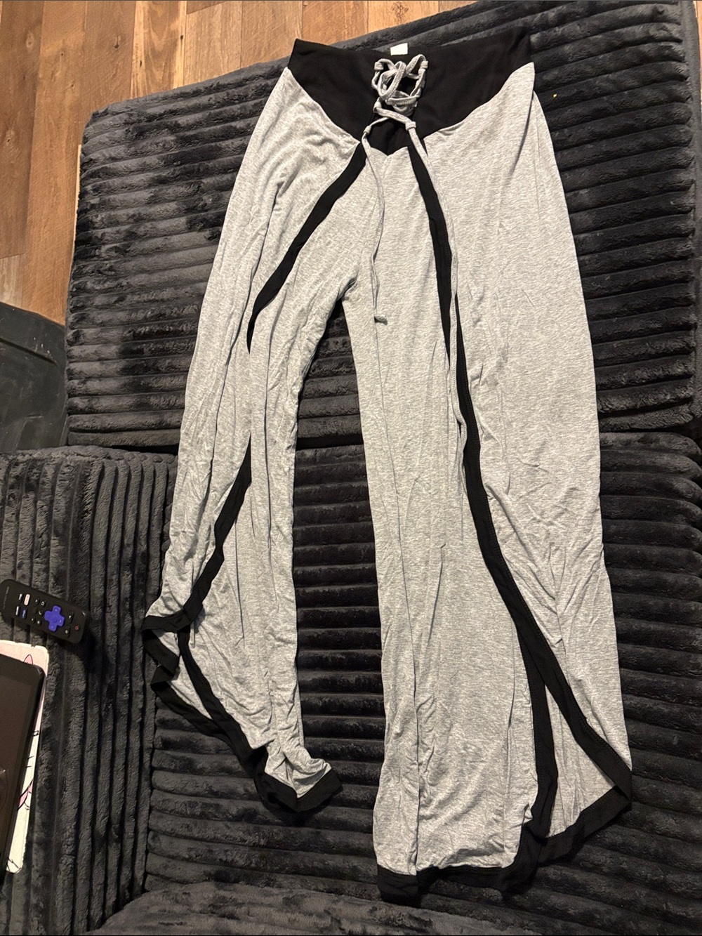 Grey and Black Lounge Pants with Drawstring Waist